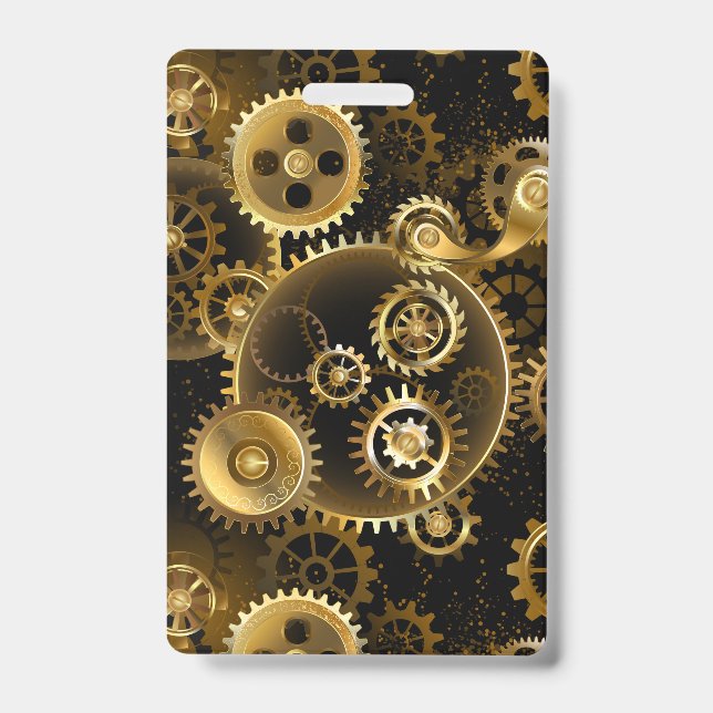 Seamless Steampunk Brass Gears Badge (Front)