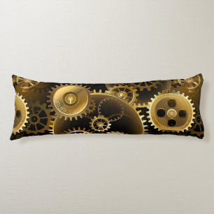 Seamless Steampunk Brass Gears Body Pillow