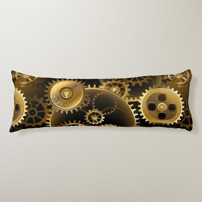 Seamless Steampunk Brass Gears Body Pillow (Front)