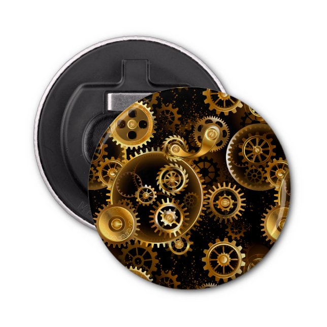 Seamless Steampunk Brass Gears Bottle Opener (Front)