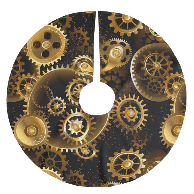 Seamless Steampunk Brass Gears Brushed Polyester Tree Skirt (Front)