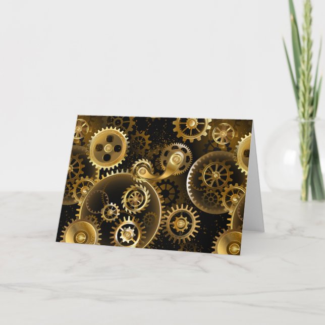 Seamless Steampunk Brass Gears Card (Front)