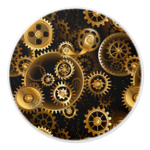 Seamless Steampunk Brass Gears Ceramic Knob