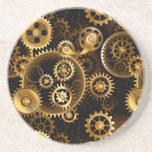 Seamless Steampunk Brass Gears Coaster