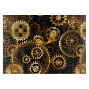 Seamless Steampunk Brass Gears Cutting Board
