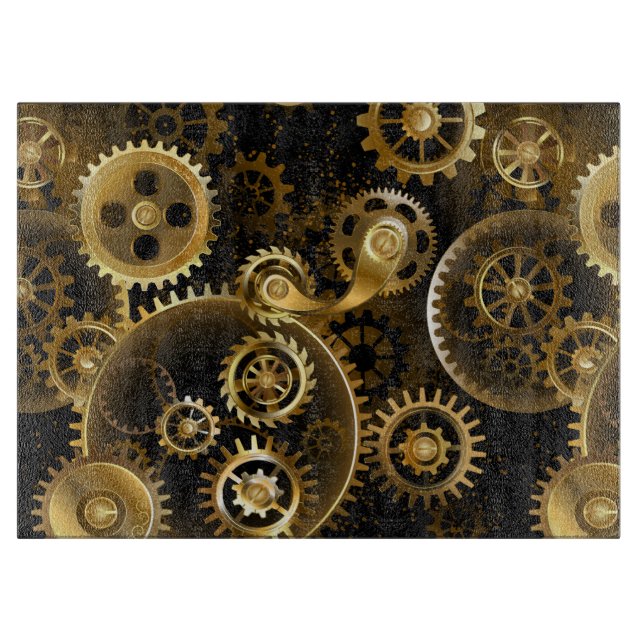 Seamless Steampunk Brass Gears Cutting Board (Front)