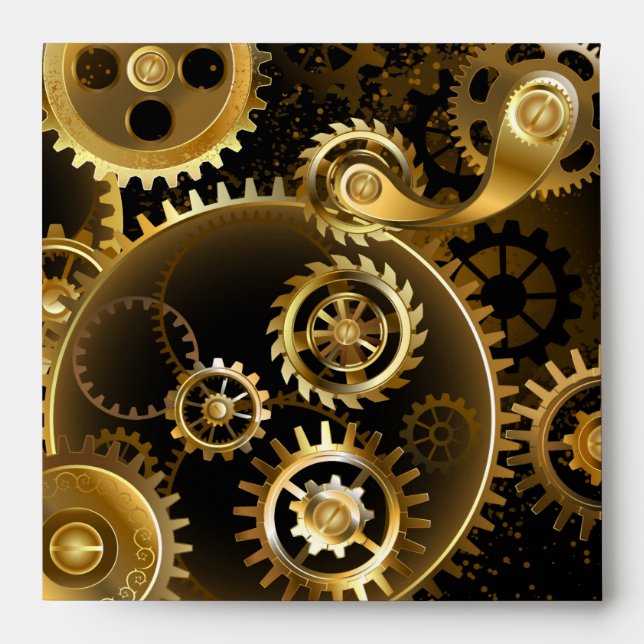 Seamless Steampunk Brass Gears Envelope (Front)