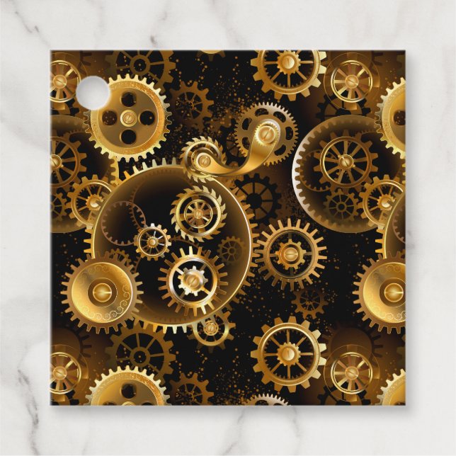 Seamless Steampunk Brass Gears Favour Tags (Front)