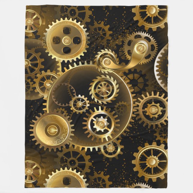Seamless Steampunk Brass Gears Fleece Blanket (Front)
