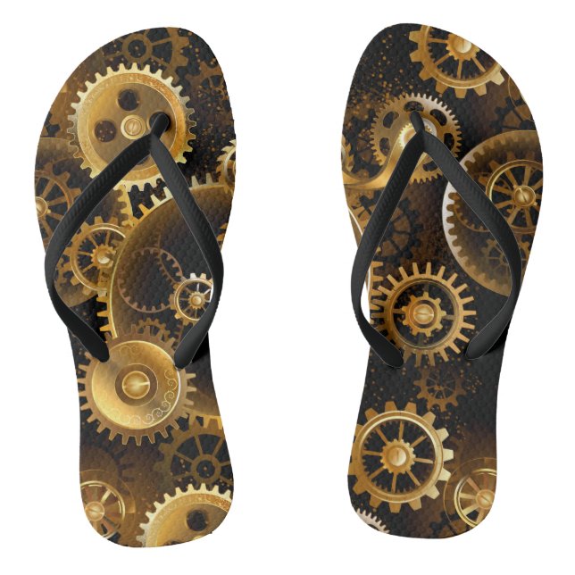 Seamless Steampunk Brass Gears Flip Flops (Footbed)