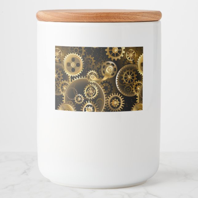 Seamless Steampunk Brass Gears Food Label (Front)