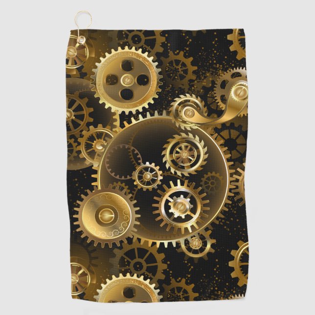 Seamless Steampunk Brass Gears Golf Towel (Front)