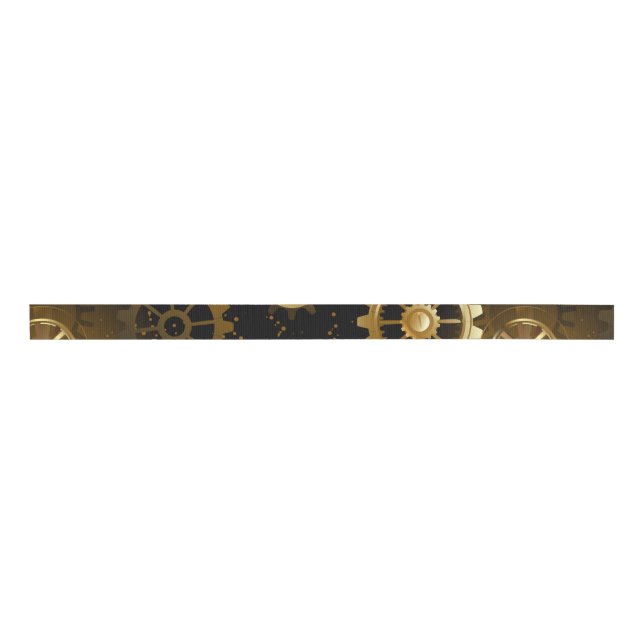 Seamless Steampunk Brass Gears Grosgrain Ribbon (Front)