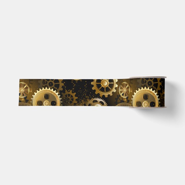 Seamless Steampunk Brass Gears Grosgrain Ribbon (Front)