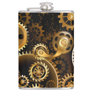 Seamless Steampunk Brass Gears Hip Flask