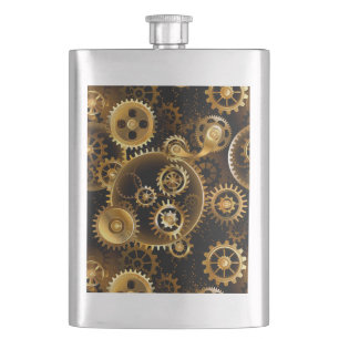 Seamless Steampunk Brass Gears Hip Flask