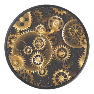 Seamless Steampunk Brass Gears Hockey Puck