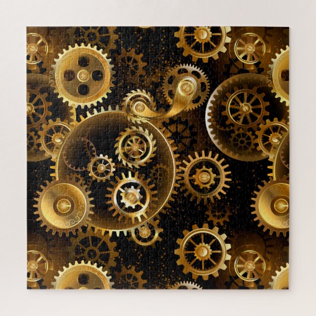 Seamless Steampunk Brass Gears Jigsaw Puzzle (Vertical)