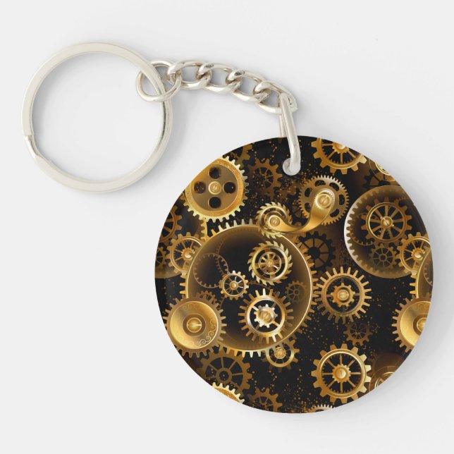 Seamless Steampunk Brass Gears Keychain (Front)