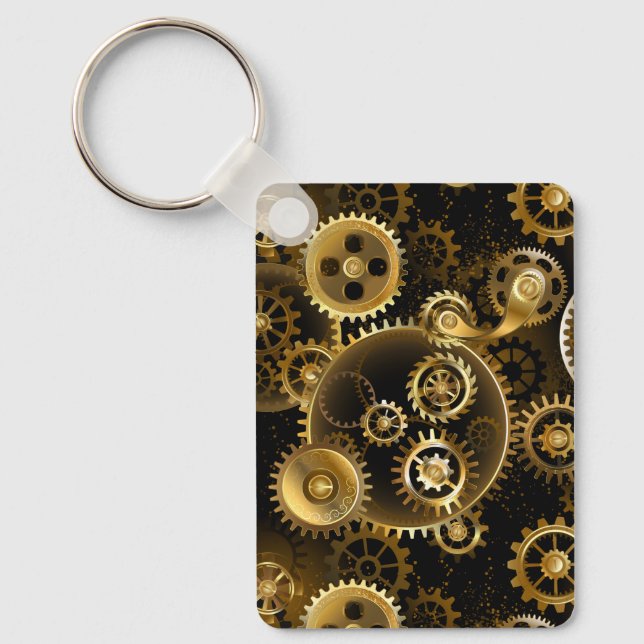 Seamless Steampunk Brass Gears Keychain (Front)