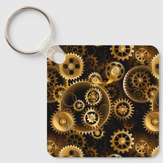 Seamless Steampunk Brass Gears Keychain (Front)