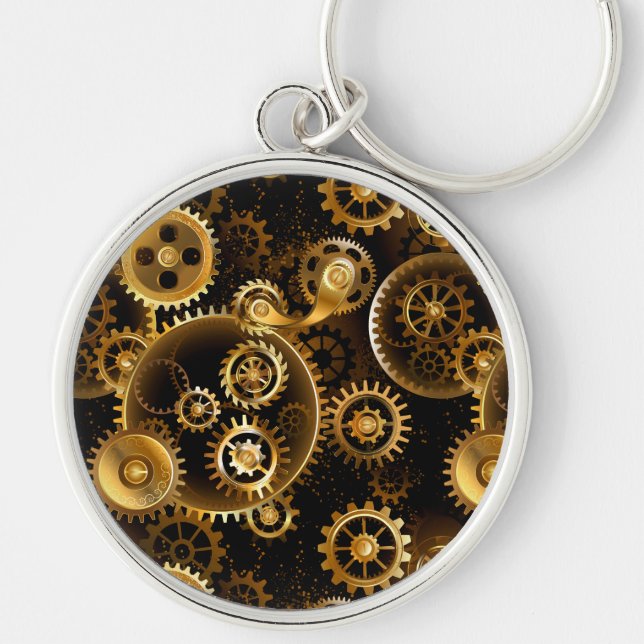 Seamless Steampunk Brass Gears Keychain (Front)