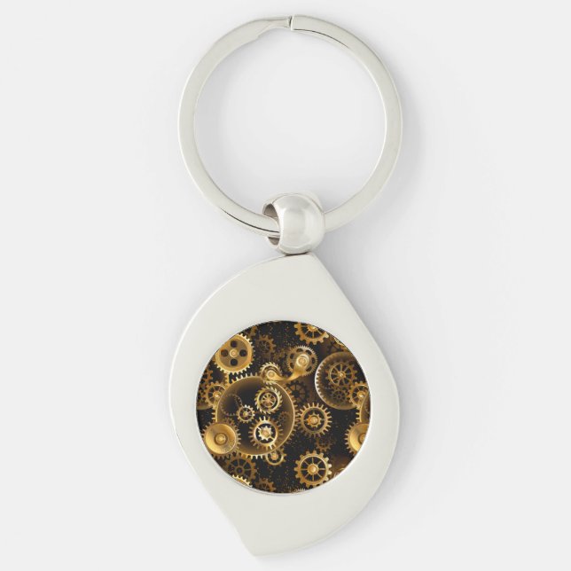 Seamless Steampunk Brass Gears Keychain (Front)