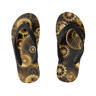 Seamless Steampunk Brass Gears Kid's Flip Flops
