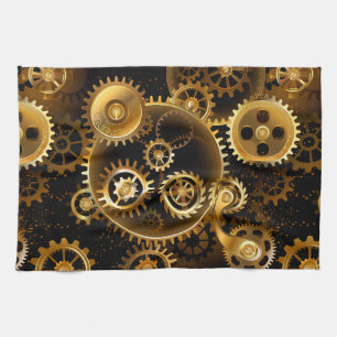 Seamless Steampunk Brass Gears Kitchen Towel