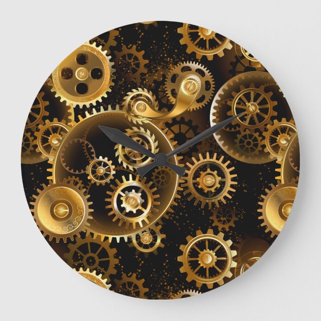 Seamless Steampunk Brass Gears Large Clock (Front)