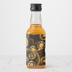 Seamless Steampunk Brass Gears Liquor Bottle Label