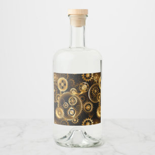 Seamless Steampunk Brass Gears Liquor Bottle Label