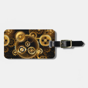 Seamless Steampunk Brass Gears Luggage Tag