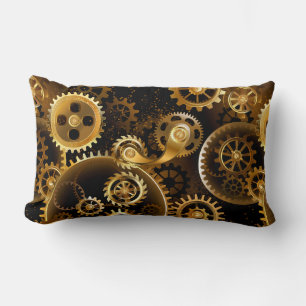 Seamless Steampunk Brass Gears Lumbar Pillow