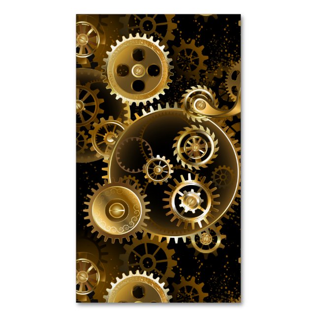 Seamless Steampunk Brass Gears Magnetic Business Card (Front Vertical)