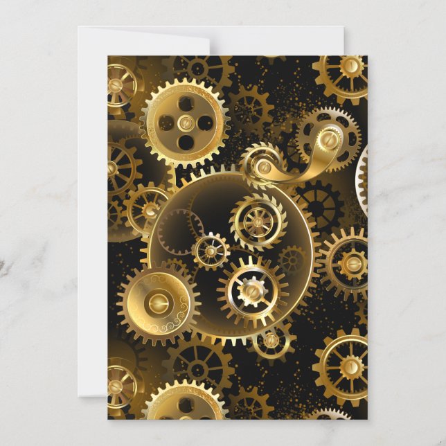 Seamless Steampunk Brass Gears Magnetic Invitation (Front)