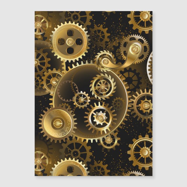 Seamless Steampunk Brass Gears Magnetic Invitation (Front)