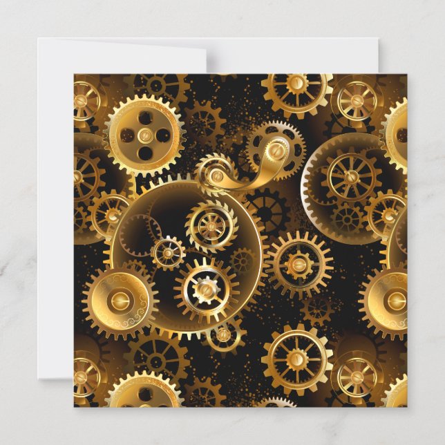 Seamless Steampunk Brass Gears Magnetic Invitation (Front)