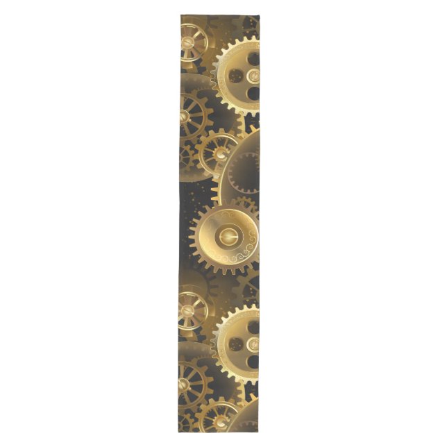 Seamless Steampunk Brass Gears Medium Table Runner (Front)