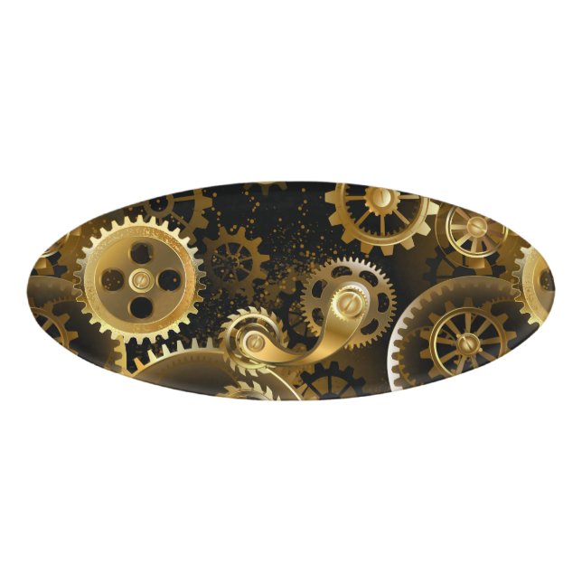 Seamless Steampunk Brass Gears Name Tag (Front)