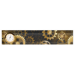 Seamless Steampunk Brass Gears Nameplate