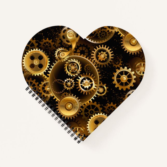 Seamless Steampunk Brass Gears Notebook (Front)