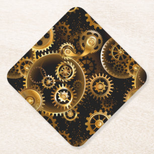 Seamless Steampunk Brass Gears Paper Coaster