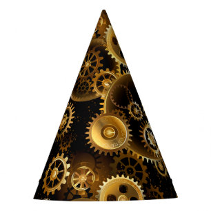 Seamless Steampunk Brass Gears Party Hat