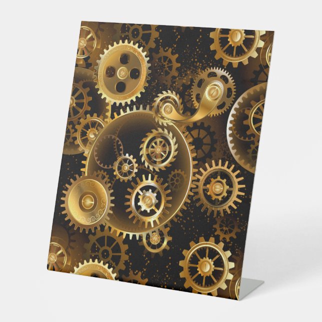 Seamless Steampunk Brass Gears Pedestal Sign (Front)