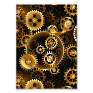 Seamless Steampunk Brass Gears Photo Print