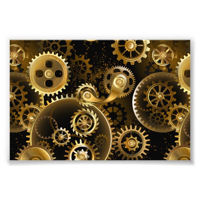 Seamless Steampunk Brass Gears Photo Print (Front)