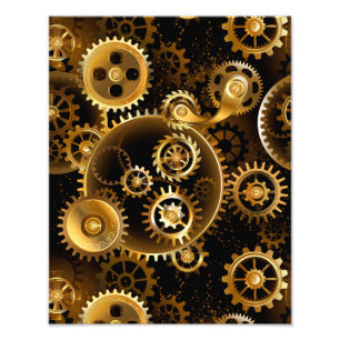 Seamless Steampunk Brass Gears Photo Print