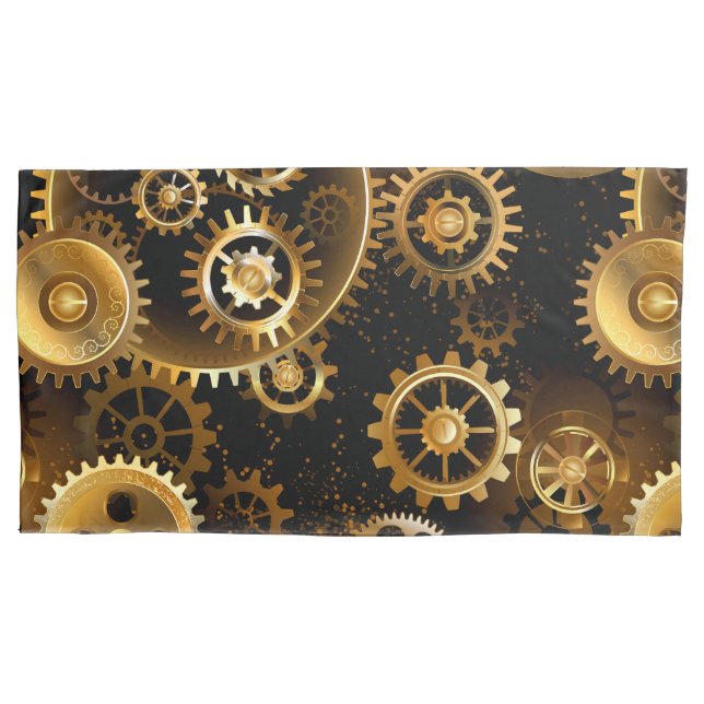 Seamless Steampunk Brass Gears Pillowcase (Front)