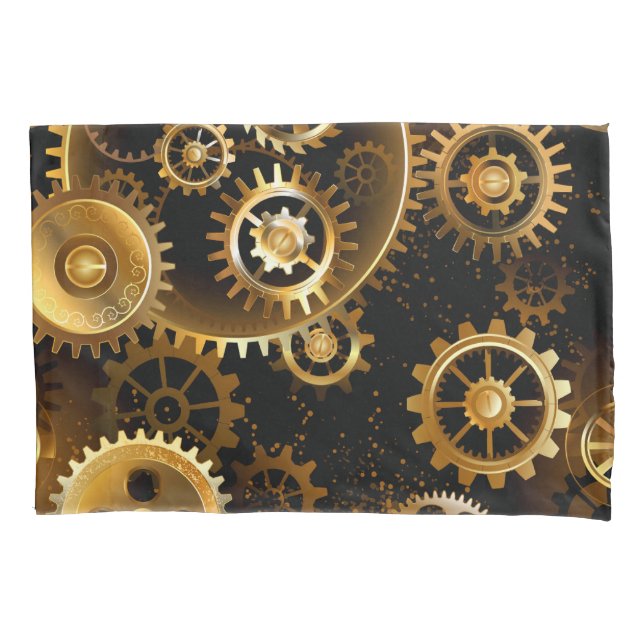 Seamless Steampunk Brass Gears Pillowcase (Front-Left)